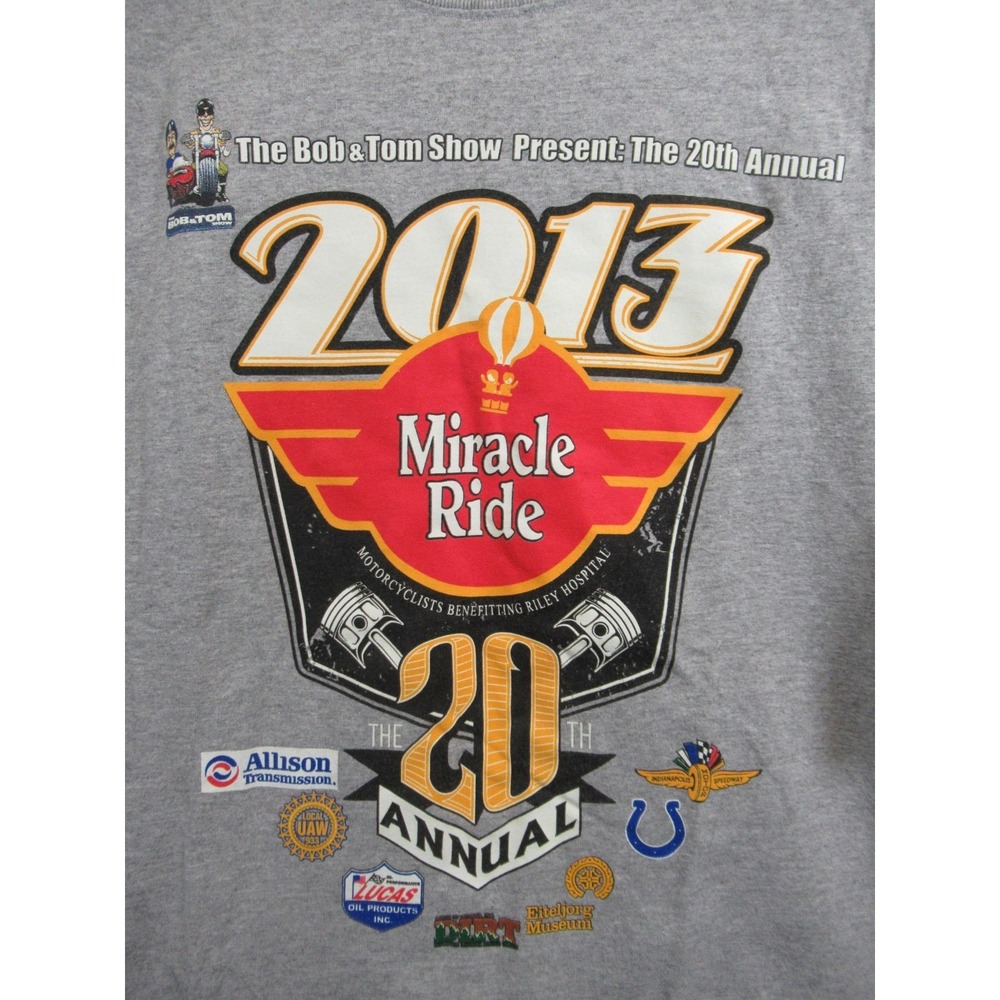 Bob and Tom T-shirt Men XL Gray Biker Miracle Ride Indianapolis Q95 Short Sleeve - Picture 2 of 5